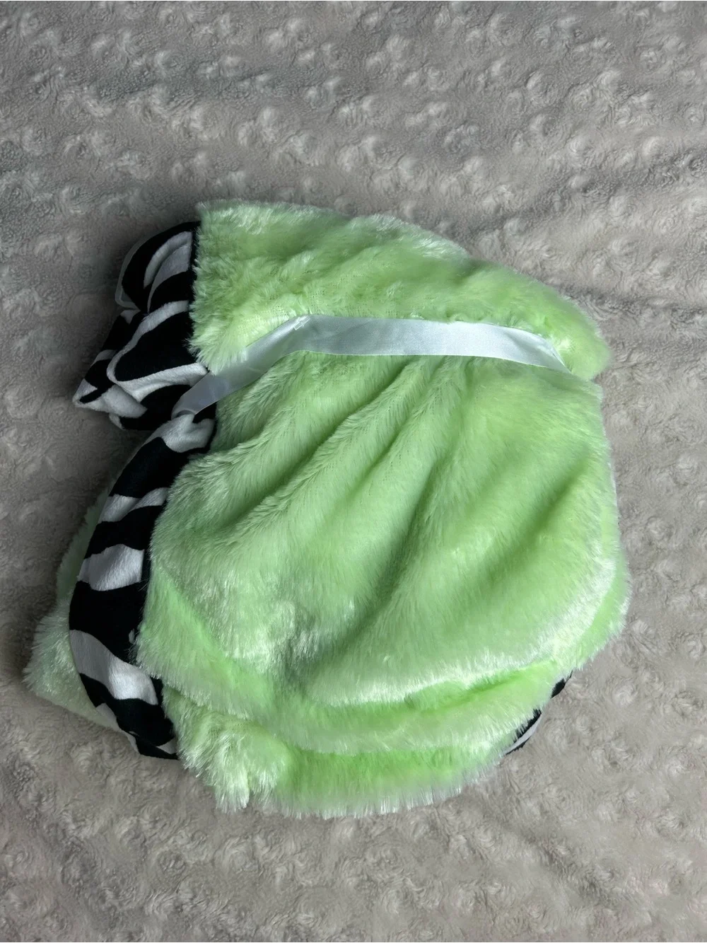 Silver One Zebra Stripes Print Baby Blanket Black White Green Reversible Lovey